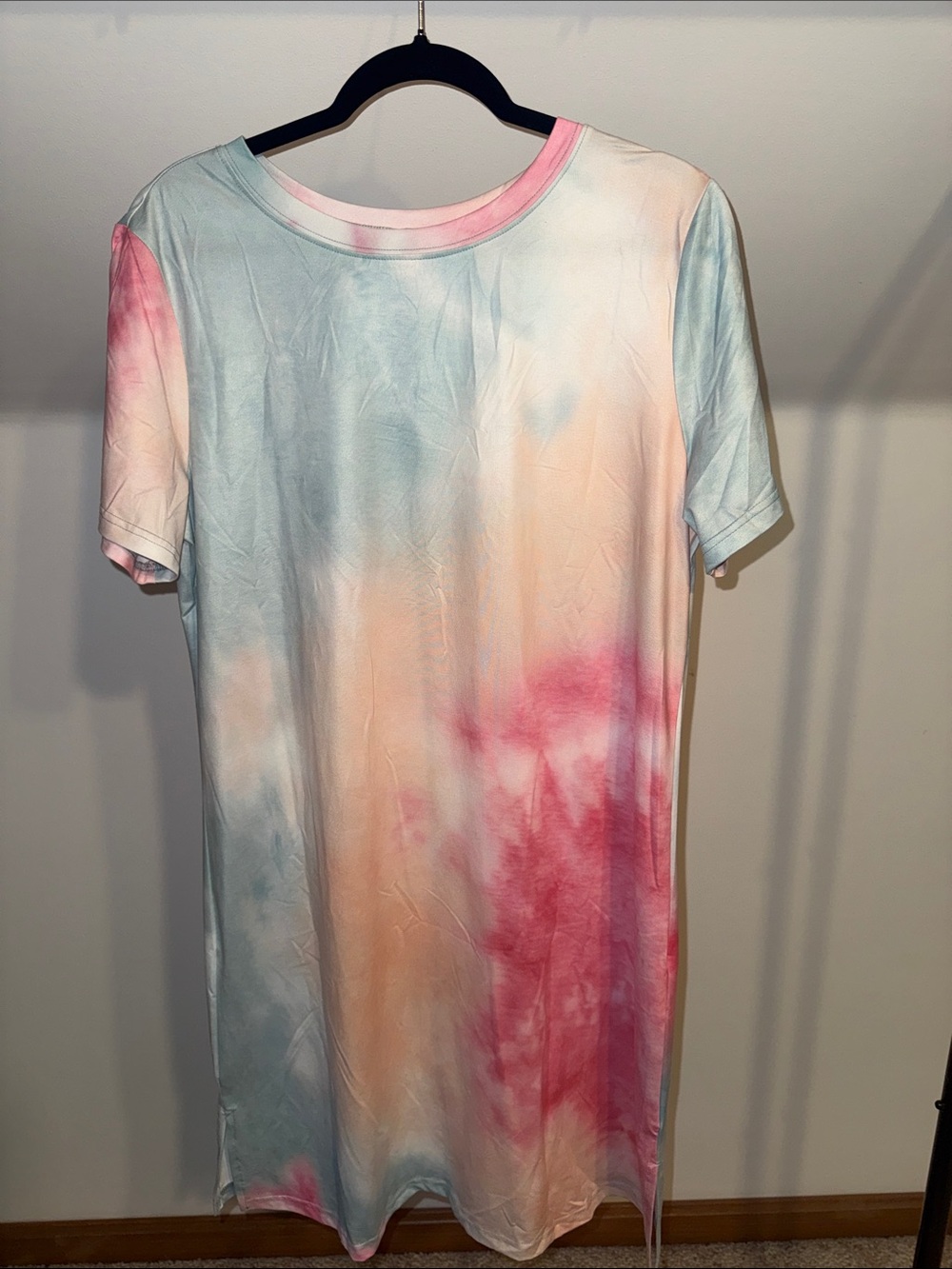 Multicolor Tie Dye Oversized Slit Tee Coverup Dress